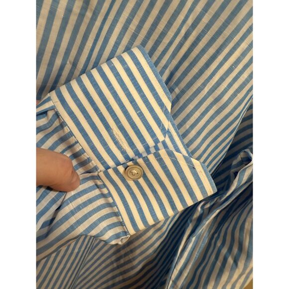 Men's Kiton Designer Button Up Formal Dress Shirt Light Blue Stripes 17.5 x 44 - Picture 7 of 8